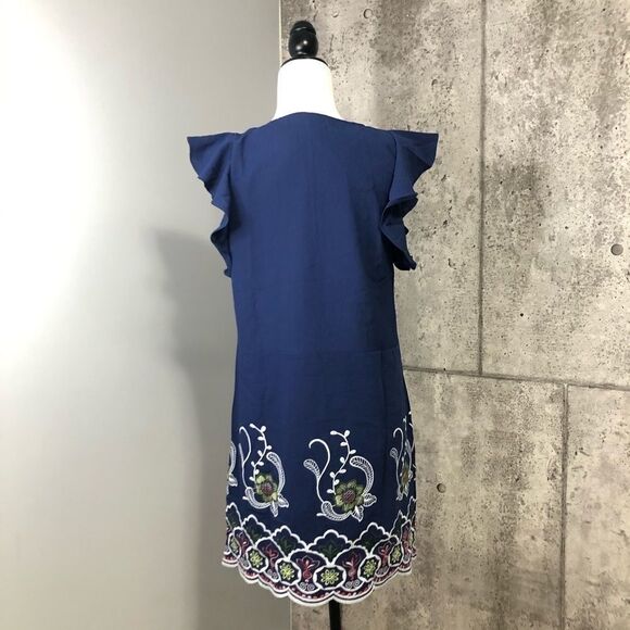 🆕 Love Kuza Navy Embroidered Floral Scalloped Ruffle Shift - Picture 4 of 11